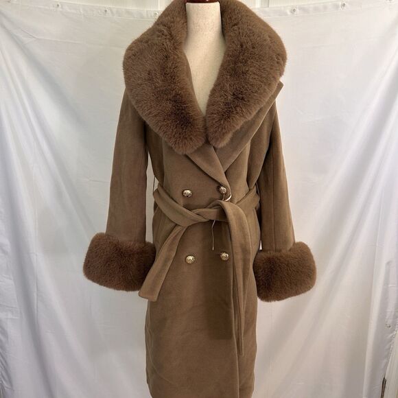 Santinni 'Marlene' Cashmere & Wool Coat in Marrone Size SMALL Womens - Picture 3 of 10